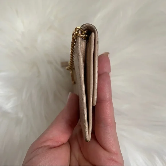 Vintage Chanel caviar small key card holder tan leather wallet with gold chain - Picture 10 of 13